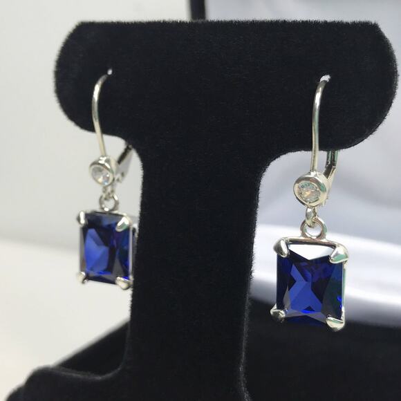 Beautiful 8ctw Emerald Cut Lab Grown Sapphire Earrings in Sterling Silver - Picture 4 of 5